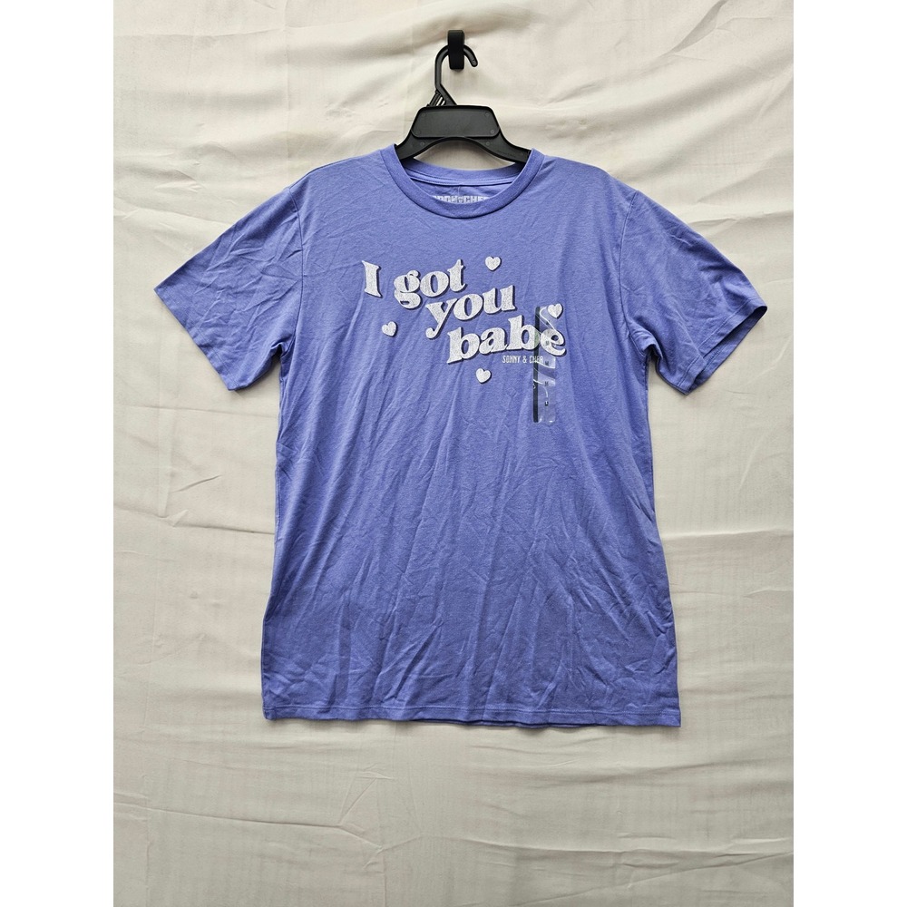 Sonny & Cher Womens I Got You Babe Graphic Tee Purple Cotton Blend Size Medium